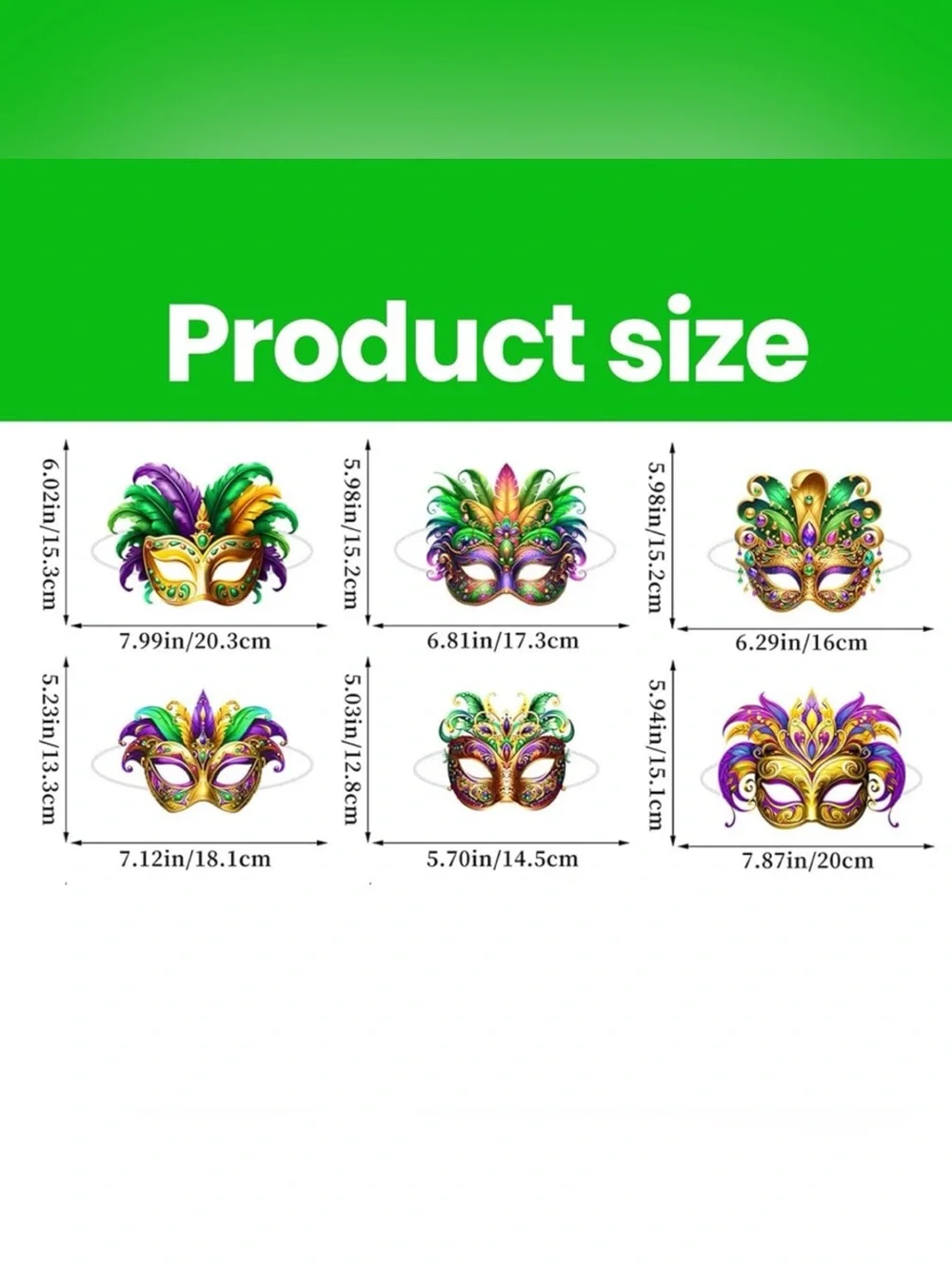 💞 New Pack of 6 Vibrant Mardi Gras Carnival Party Masks